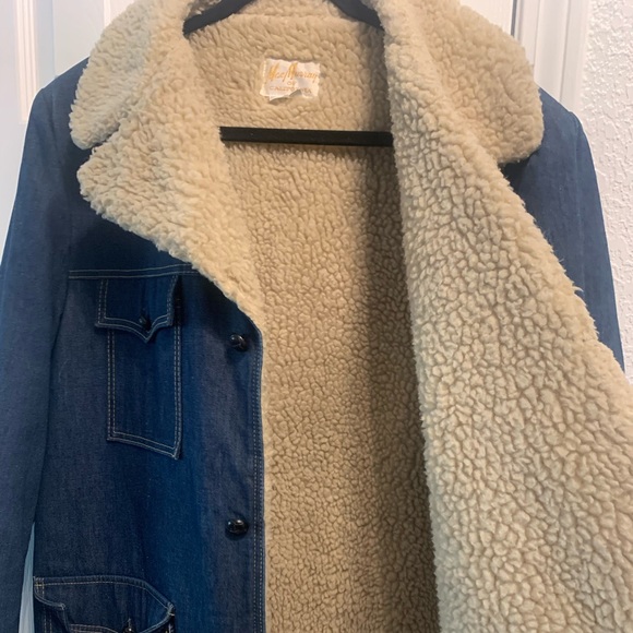 Vintage 70’S Men’s Denim blue Sherpa lined Mac Murray 4 button coat size large - Picture 2 of 3